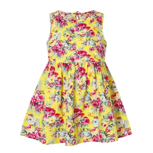 Girls Sleeveless Floral Dress - Yellow Multicolour