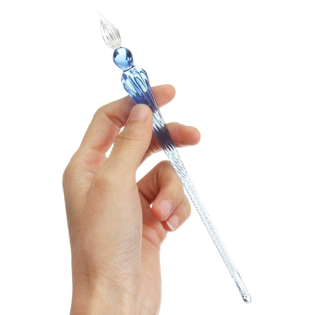 Handmade Glass Signature Dip Pen Fountain Nib Ink Novelty Graceful Gift Writing Ice Blue