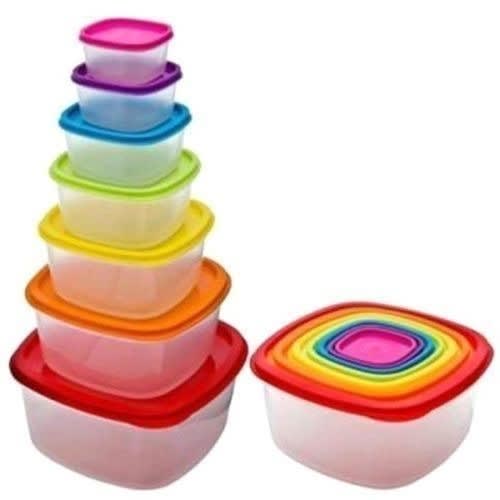 Food Storage Containers With Coloured Lids - 7 Pieces