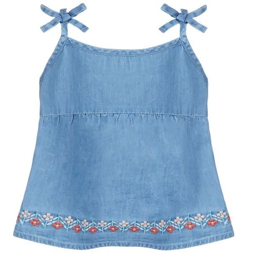 Toddler Girls Floral Embroidered Denim Top