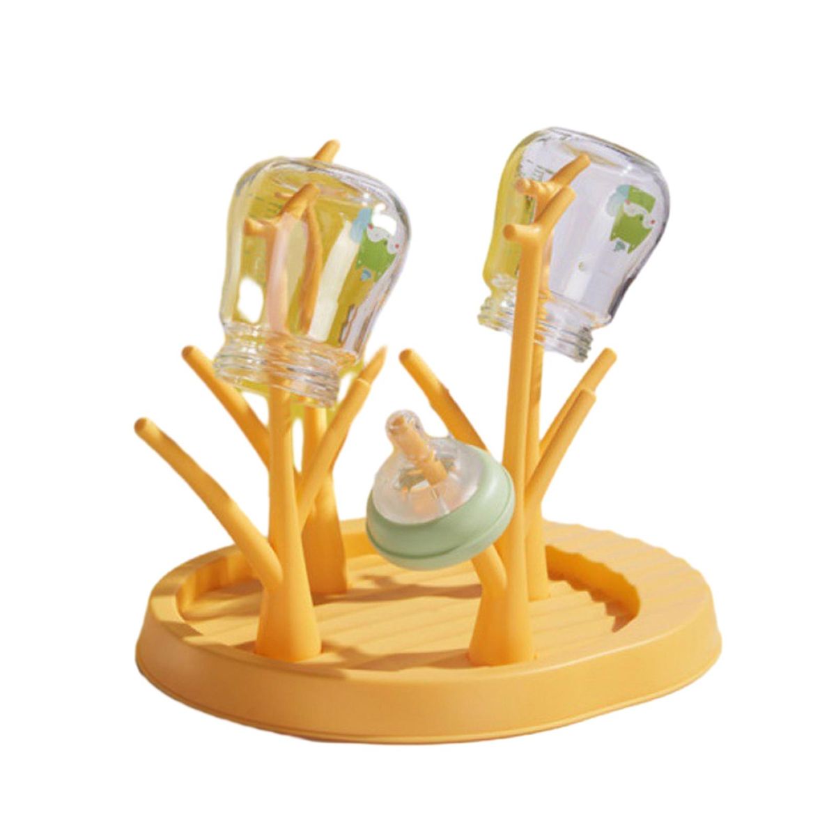 Dustproof Draining Shelf Sproutdry Baby Bottle Drying Rack for Home Yellow