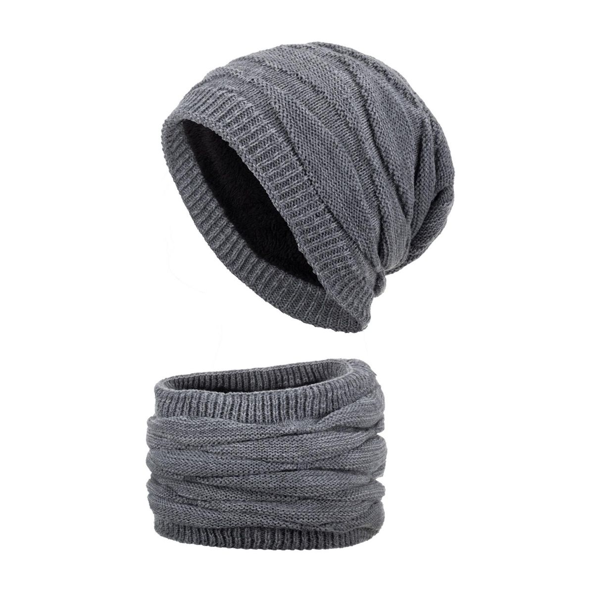 2PcsSet Knit Hat Neck Warmer Fall Winter Female Male Knit Cap Scarf Kit Grey