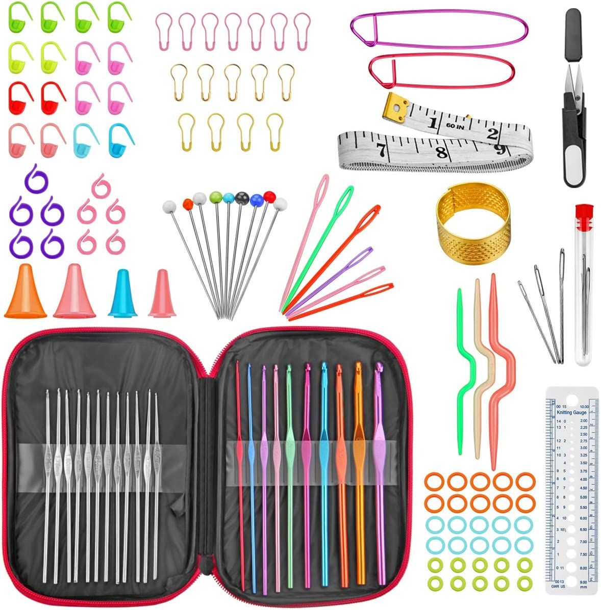 100PCS Crochet Hooks Yarn Knitting Needles Sewing Tools Set With Bag