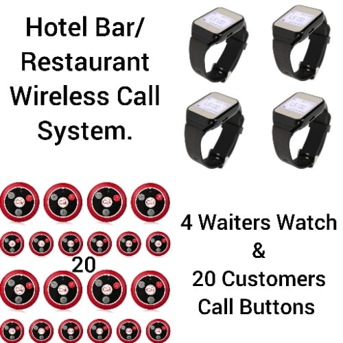 Hotel Restaurant/bar Waiters/customers Service Wireless Call System 20 Buttons/4watch Pack