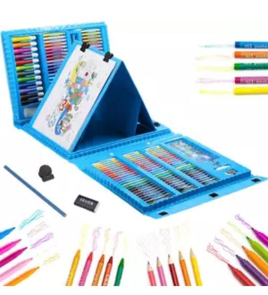 Kid's Drawing Set With Wtercolors Pen & Colour Pencil (208 Pieces).