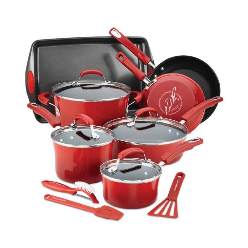 Hard Enamel Nonstick Cookware Pots And Pans - 14 Pieces