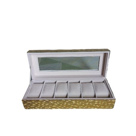 Wristwatch Bracelet Storage Box - 6 Slot - Gold Glass
