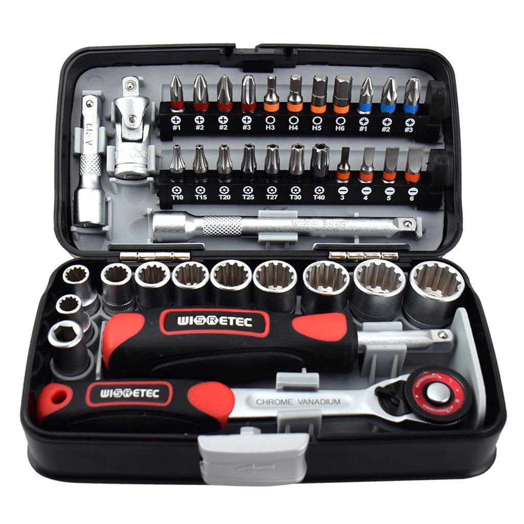 38pcs Socket Wrench Set 1/4'' Drive Ratchet Wrench Spanner Bike Red