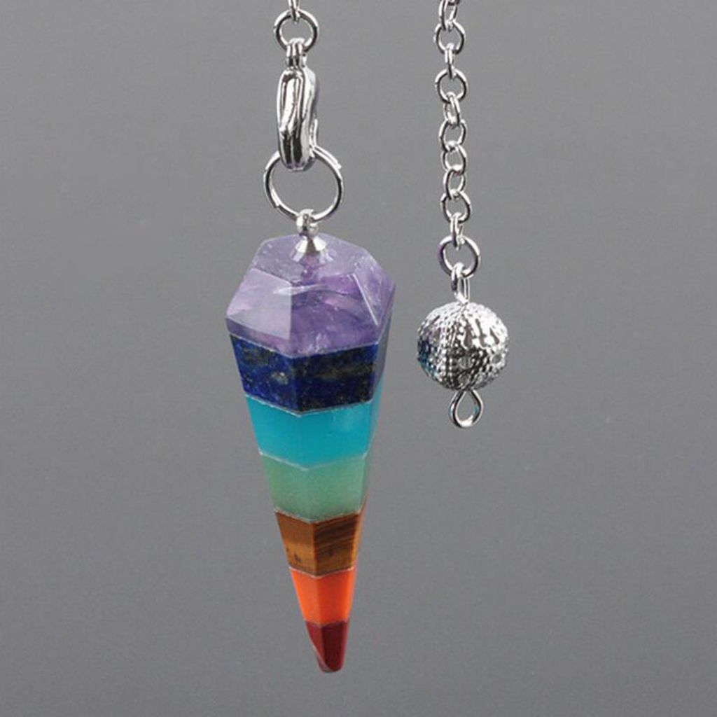 1xReiki Energy Crystal Point Dowsing Pendulum Dowser W/ 7 Chakra Type