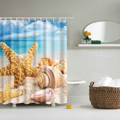 2 PCS Starfish Shell Polyester Bath Shower Curtains