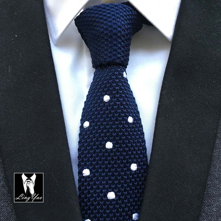 Knitting Tie High Quality Woven Knitted Necktie Navy Blue