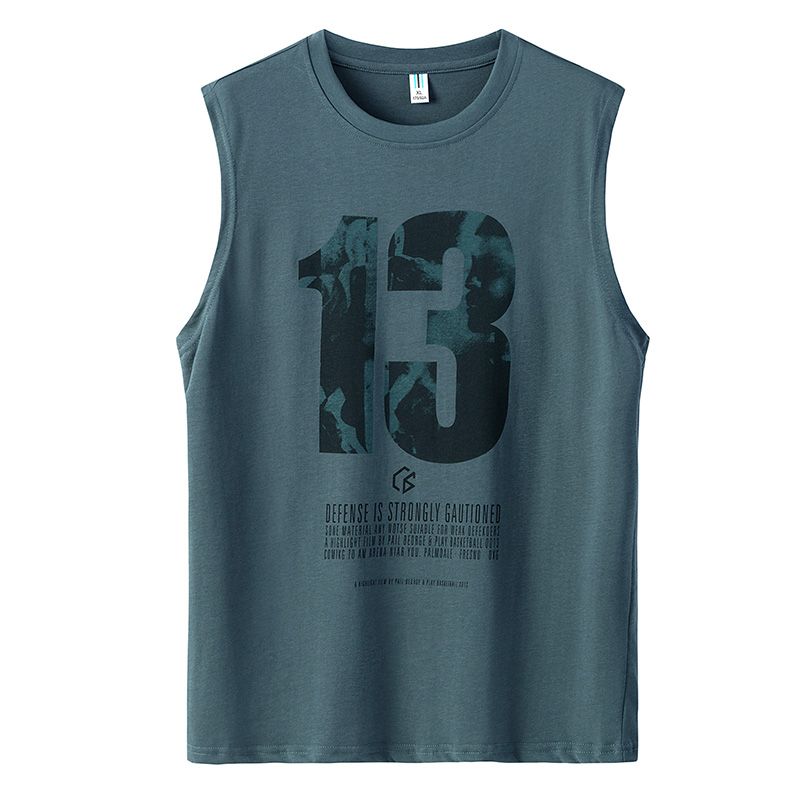 100% Cotton Swaggie Men's No 13 Print Fantastic Sleeveless Shirt Vest - DarkBlue