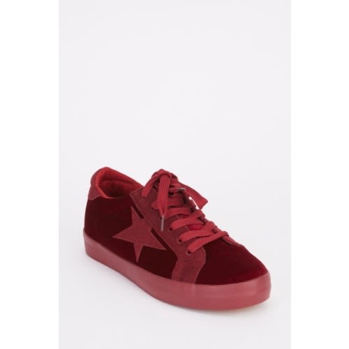 Star Applique Velveteen Sneakers - Red