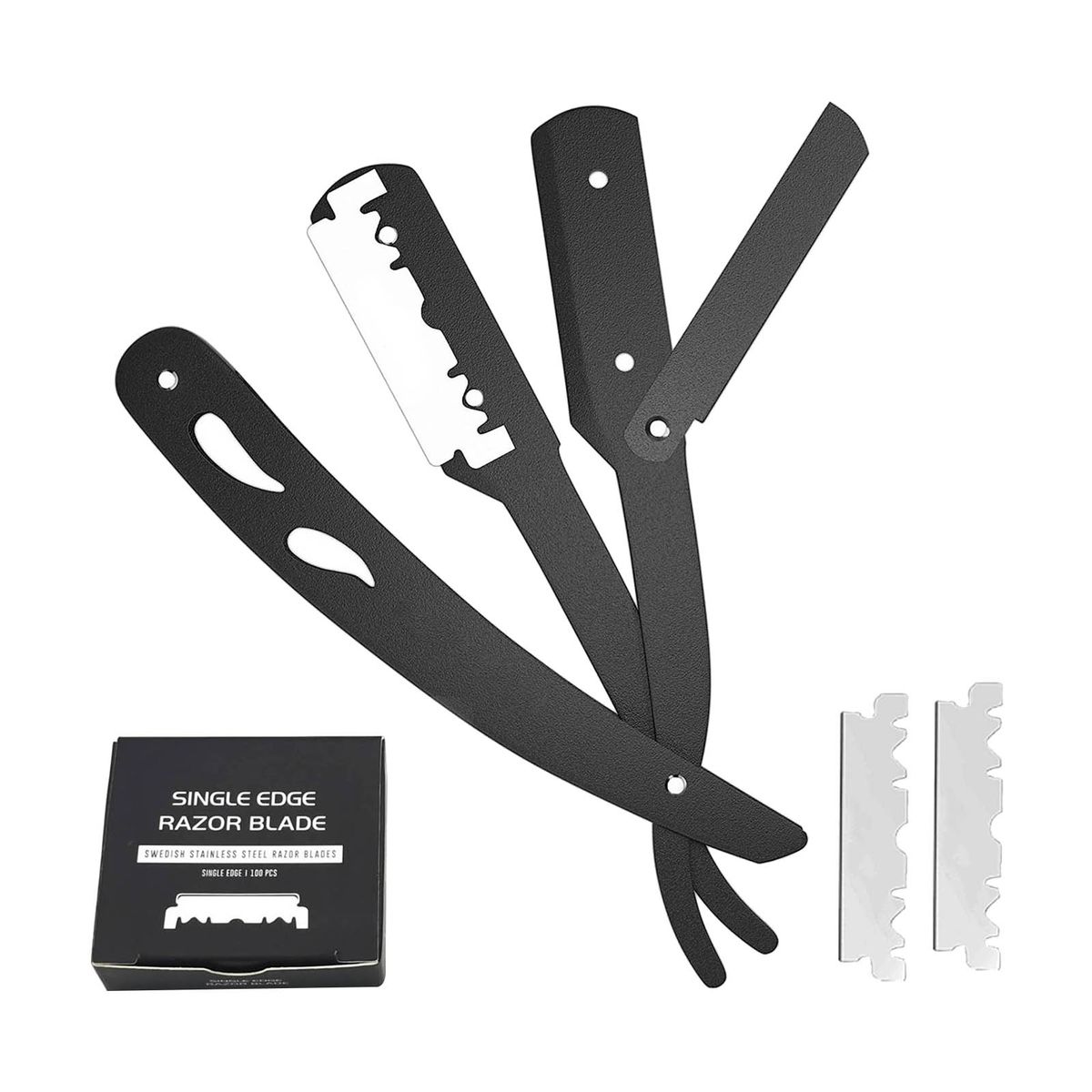 Stainless Steel Barber Straight Edge  Shaving With Blades Black