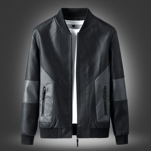 Big Size(M-7XL) Men's Windproof And Warm Leather Jacket-Black