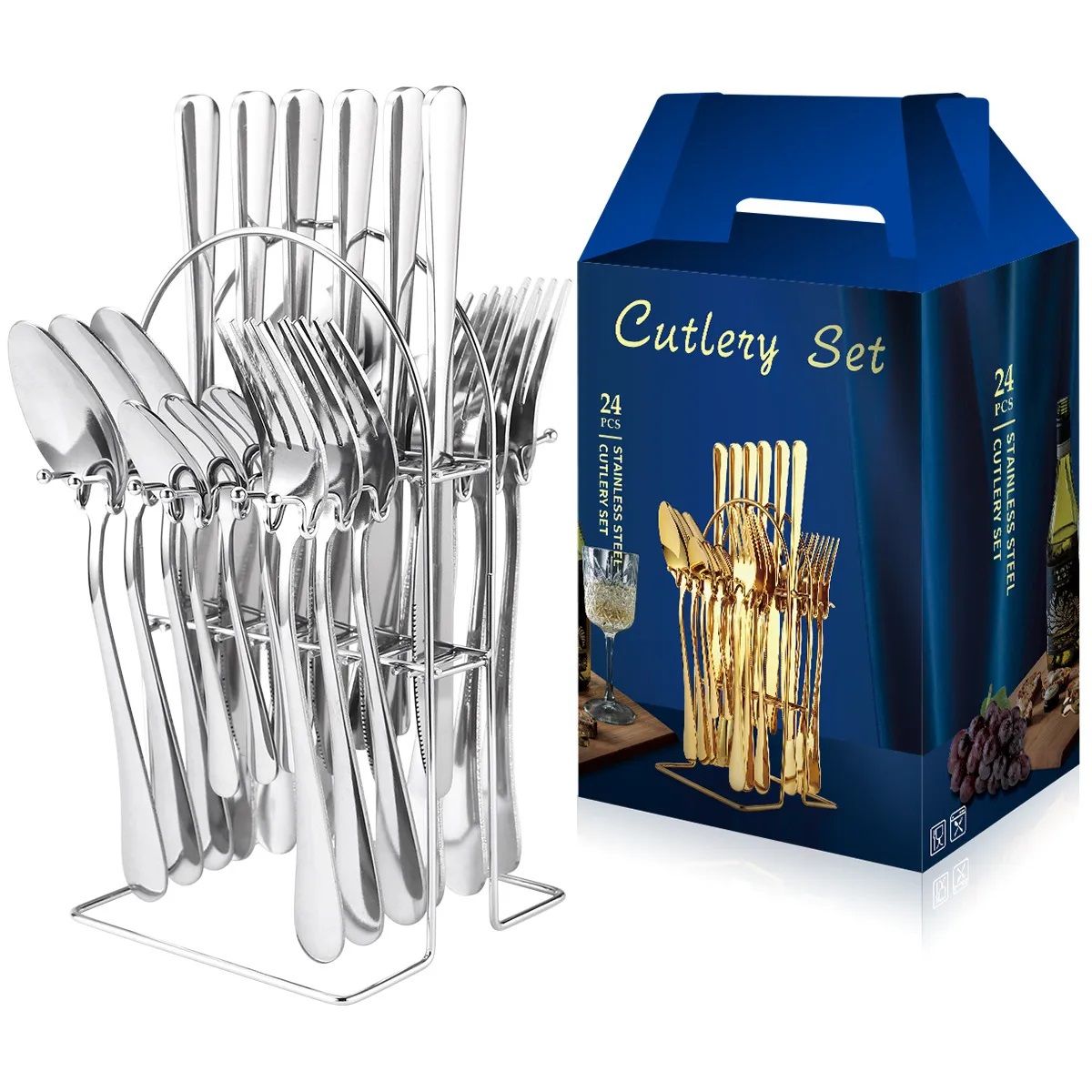 Quality 24Pcs Silver Plated Steel Spoon & Fork - Cutlery Set