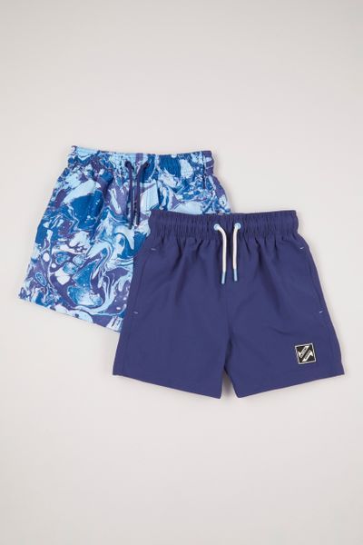 Pack Of 2 Navy & Ocean Blue Boys Swim Shorts