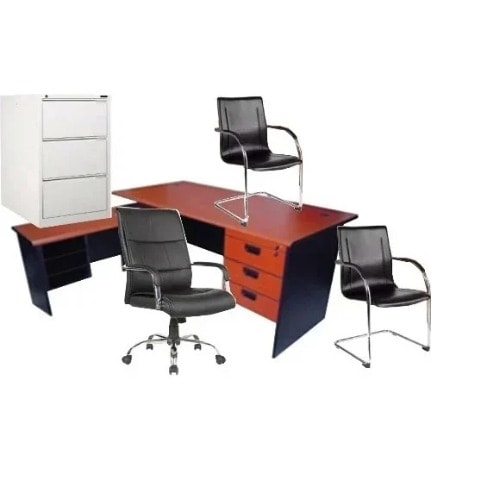 4ft Office Table With 3ft Extension + 3 Drawer File Locker & Office Chairs