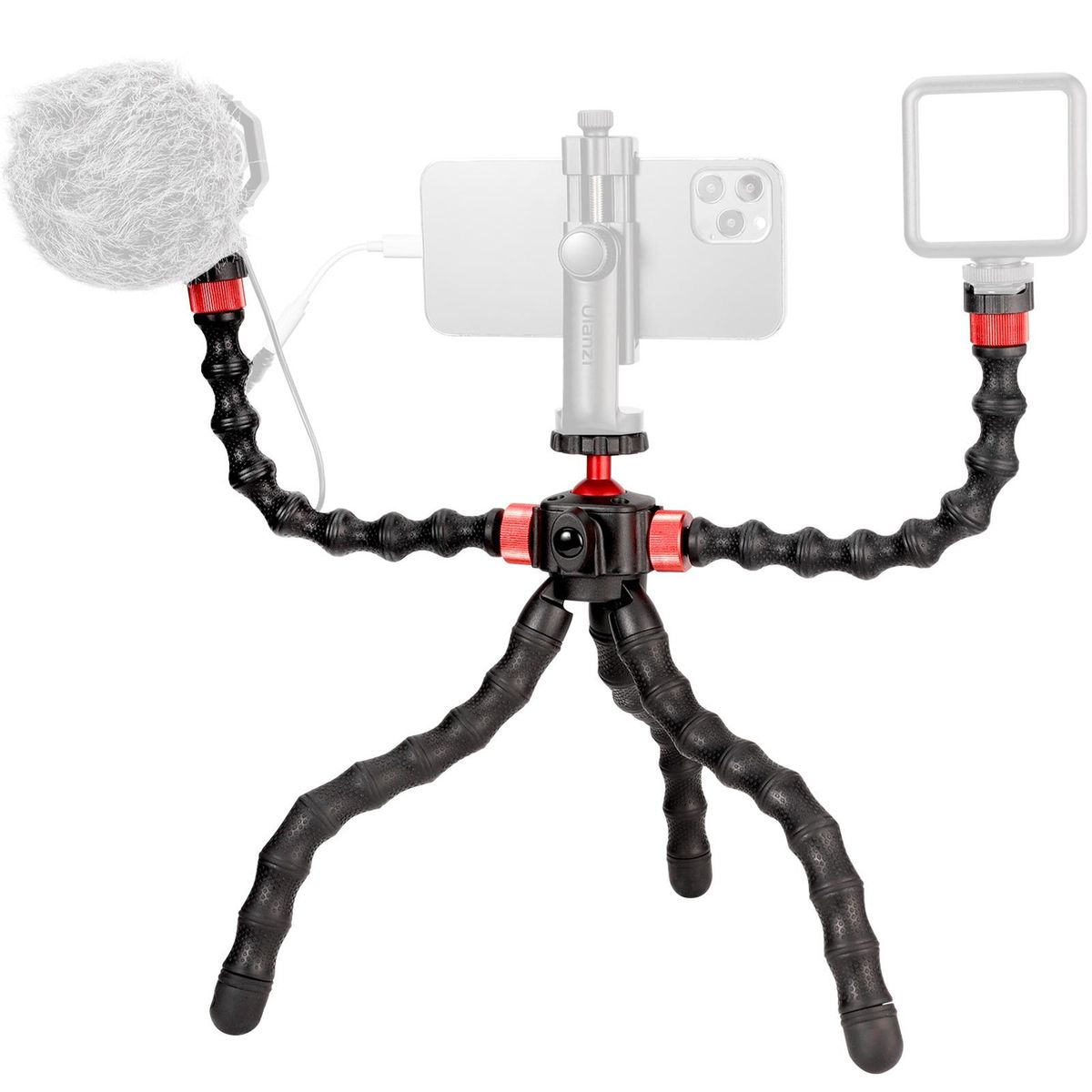 Ulanzi MT-52 Flexible Octopus Tripod Stand with Dual Extension Arms Bracket 1/4 Inch Screw Cold Shoe Mount 360&deg; Rotatable Ballhead 1kg Load Capacity for Smartphone Camera Vlog Selfie Live Streaming