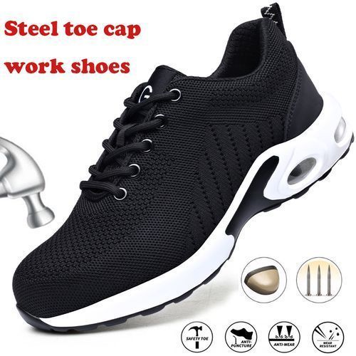 Men's Safety Shoes Steel Toe Work Boots Non-slip Sole Breathable Safety Shoes Steel Toe-Black