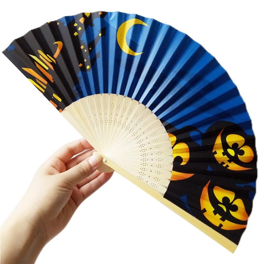 Pumpkin Wooden Hand Witch Carved Skull Style 3sw0604 Fan 2018 Folding Spider Halloween Bamboo