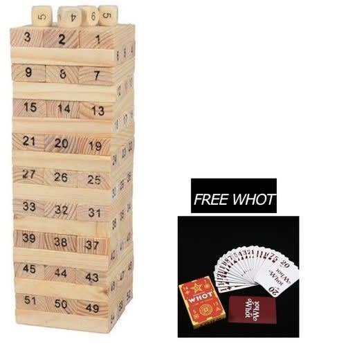 Jenga Wooden Game - 54 Pcs - Big Size  Free Whot