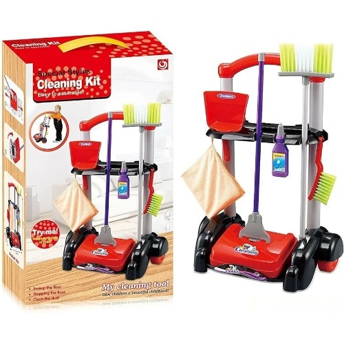 Cleaning Trolley Toy Set For Kids - Role Play Housekeeping Cart Trolley On Wheels Playset