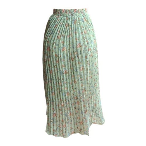 Pleat Floral Maxi Skirt- Green