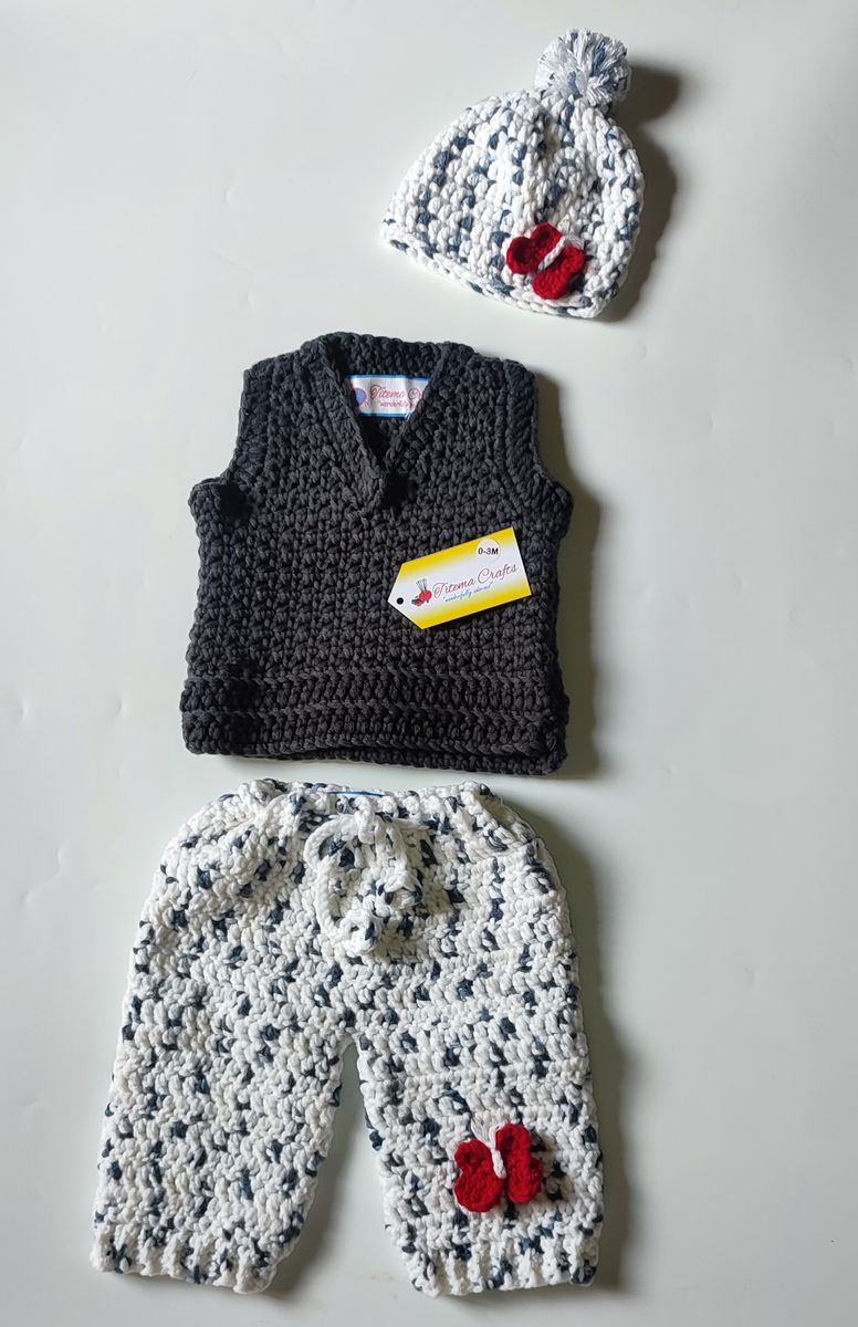 Butterfly Crochet Sweater Vest And Pants Set