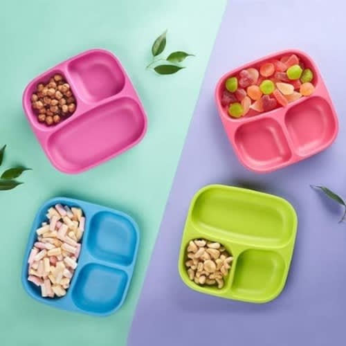 Gdt Fresh Kids Divided Plates 3 Compartment Plate For Kids - 4 Pieces