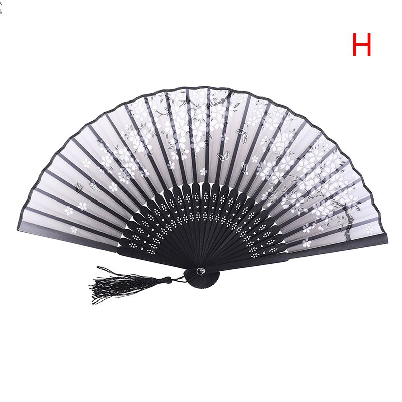 Home Fan Japanese Held Retro Floral Ornaments Bamboo Painting Folding Chinese Party Silk Dance Fans Decoration 1PC Hand