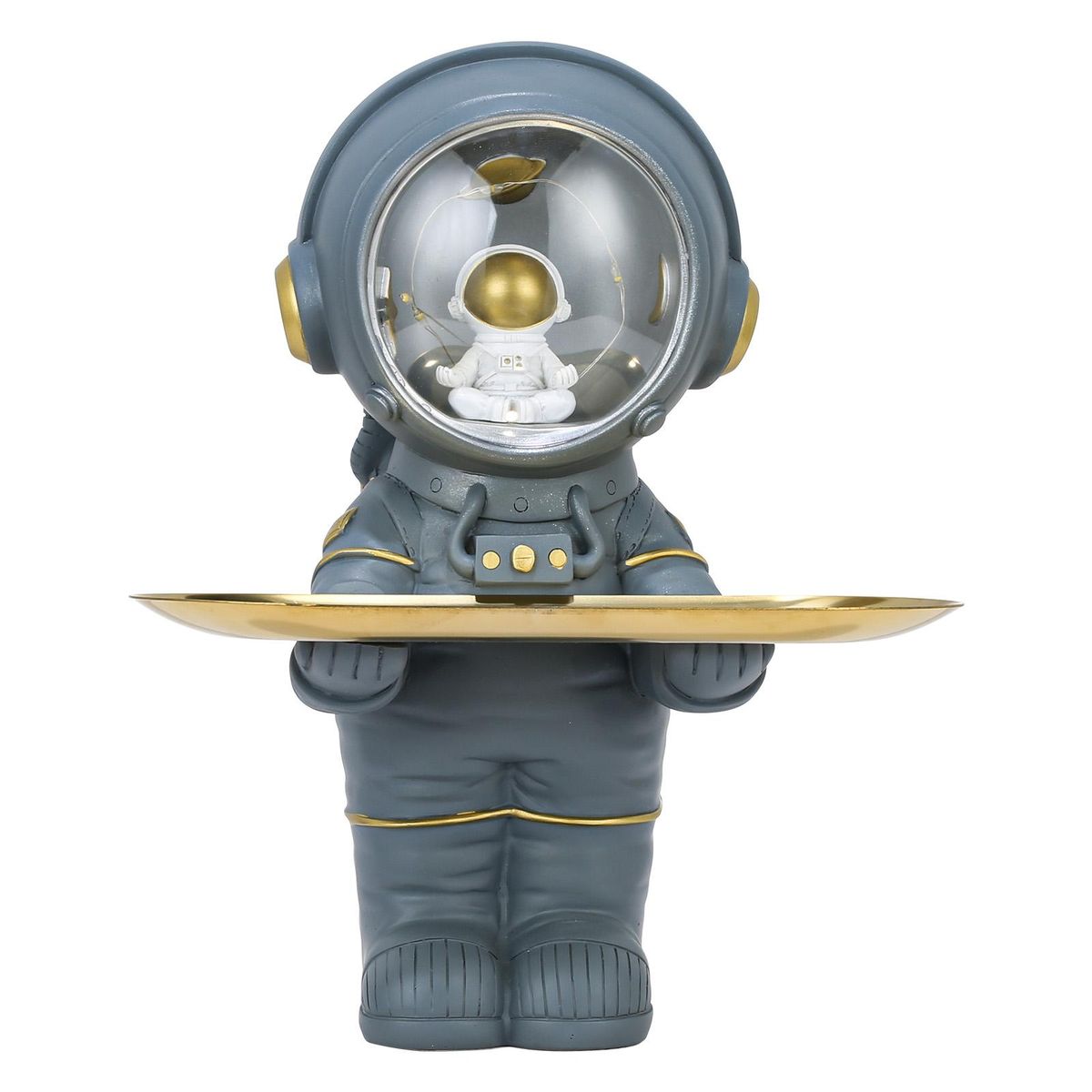 Tomfeel Astronaut Holder Metal Tray Astronaut Sculpture Light Resin Ornament Entrance Cabinet Key, Cosmetics, Trinkets Storage Living Room Desk Decoration Gift White&Gray
