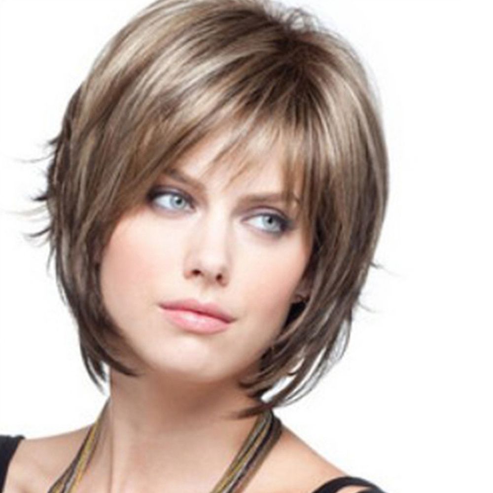 Short Blonde Hair Wigs With Bangs Wavy Hair Wig Heat