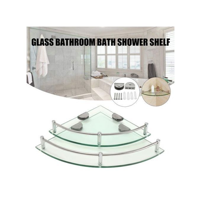 Bath Shower Corner Glass Shelf Rack Organizer Holder Tier