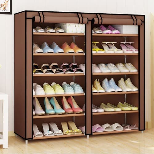 6 Tiers Double Column Shoe Rack - Brown