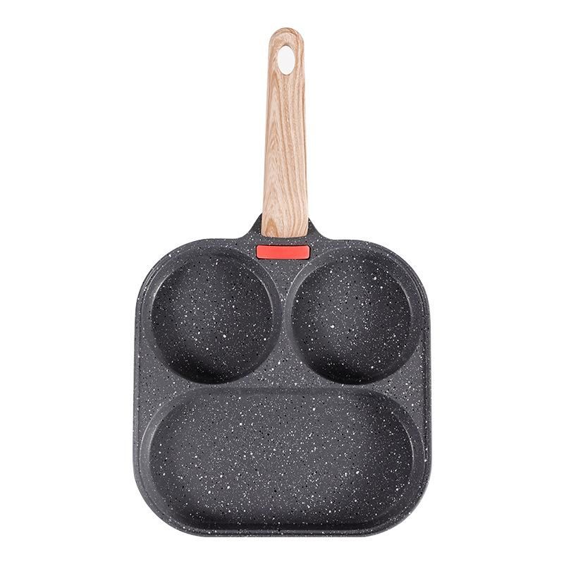 Maifan stone non-stick omelette pan four-hole breakfast pan mini egg dumpling pan hamburger steak induction cooker two-hole small frying pan High Heel Two Holes Black Wood Grain