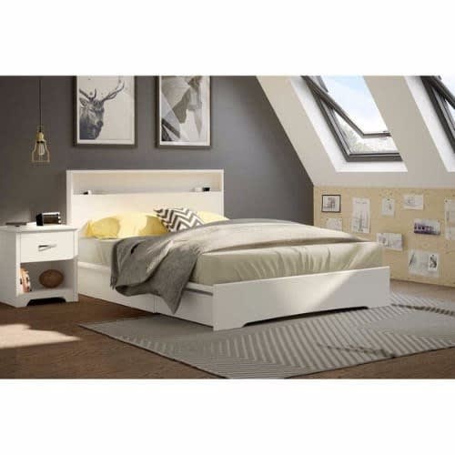 Basic Queen Platform Bed With 2 Drawers - White