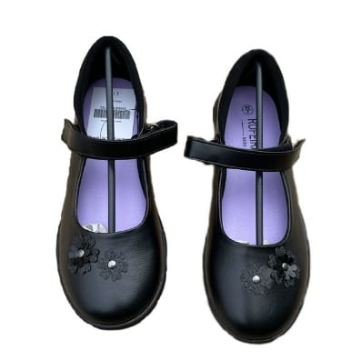 Girls Black Leather Back To School Shoe