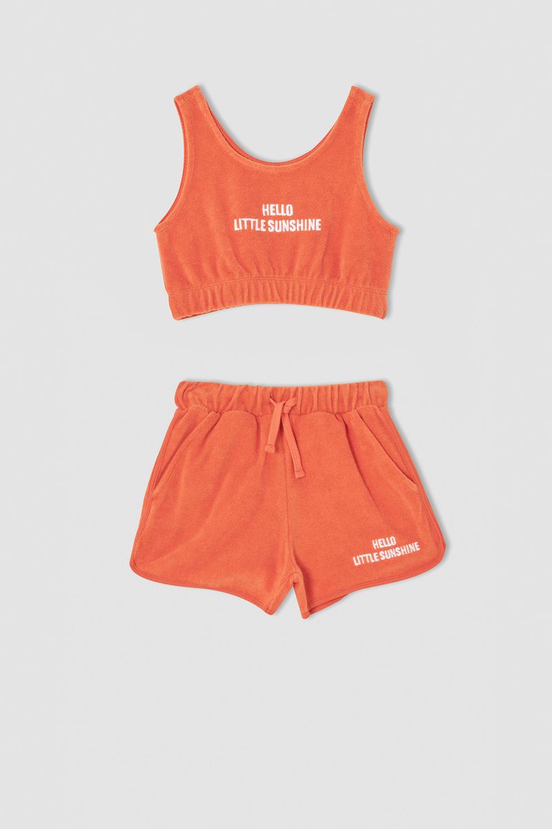 Girl Regular Fit Crew Neck Set - Orange - 2 Pieces