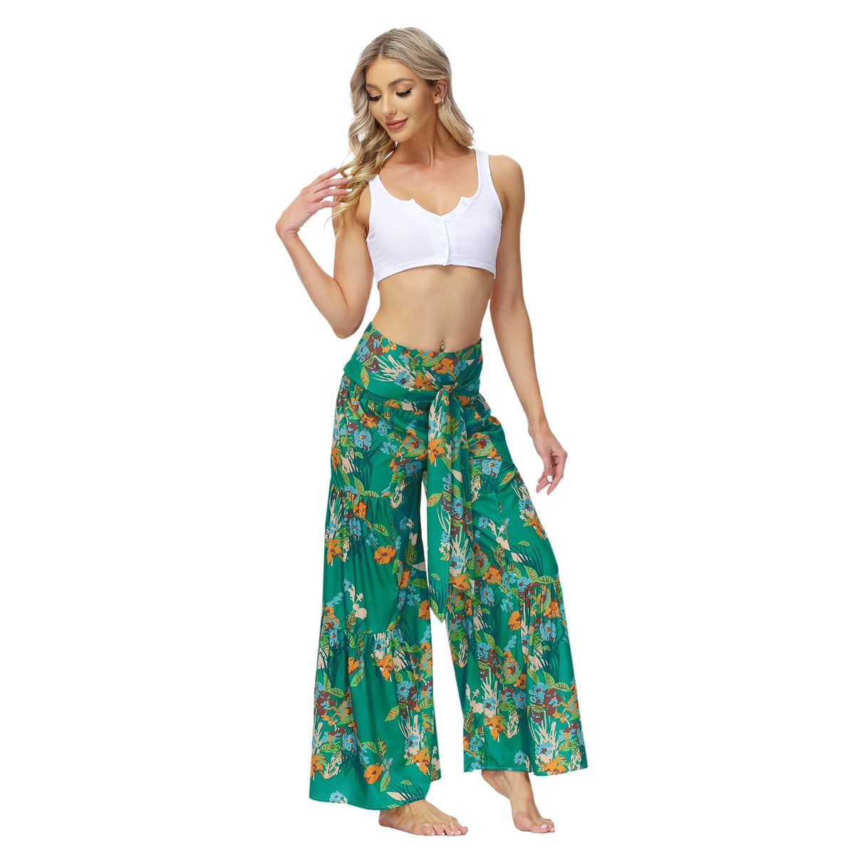 Ladies Elegant And Loose Trousers Beach Pants - Green