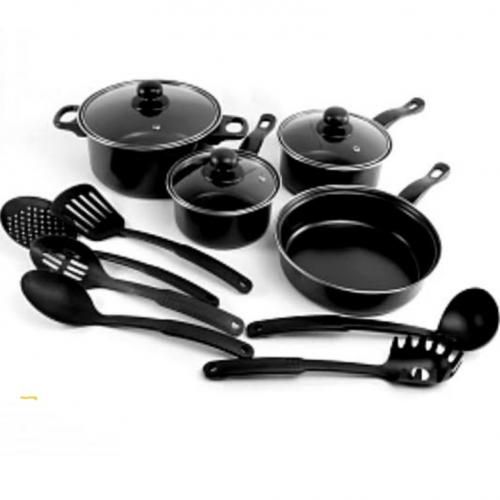 Set Of 3 Non Stick Cooking Pots, Frying Pan & Spoons