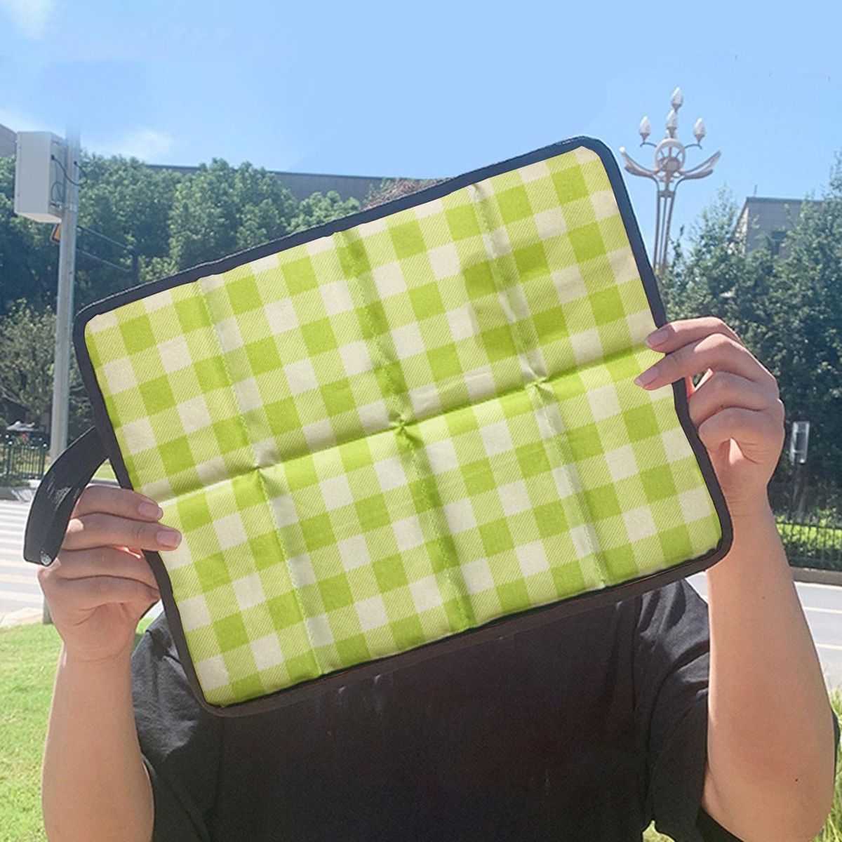 Foldable Camping Sit Mat Seat Cushion Foam Pad Portable Green Plaid