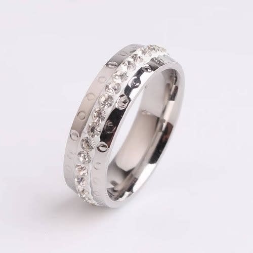Stainless Steel Engagement Ring For Women - Silver Tone