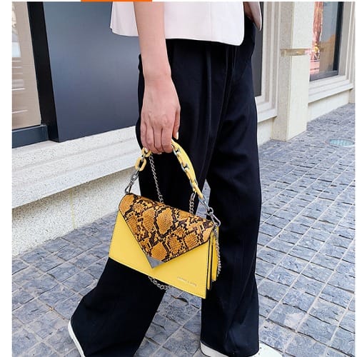 Snake Skin Pattern Women Cross Body Bag- Yellow