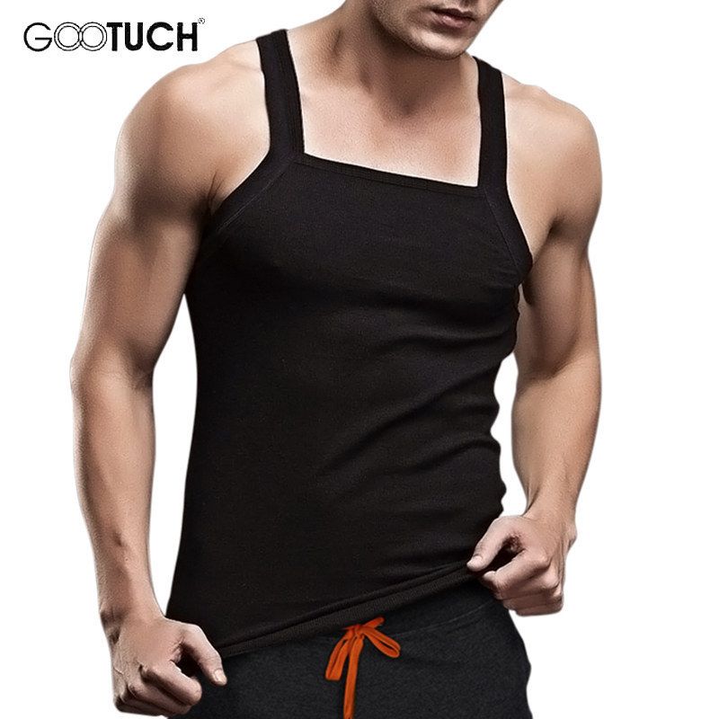 Mens Tanks Top Tees Men Vest Fashion Square Neck Singlet Cotton Tank Fanila Masculina Plus Size Fitness Sleeveless Shirt 2496(#BLACK) HON
