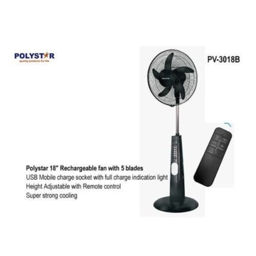 Polystar 18-inch Rechargeable Standing Fan With Remote Control