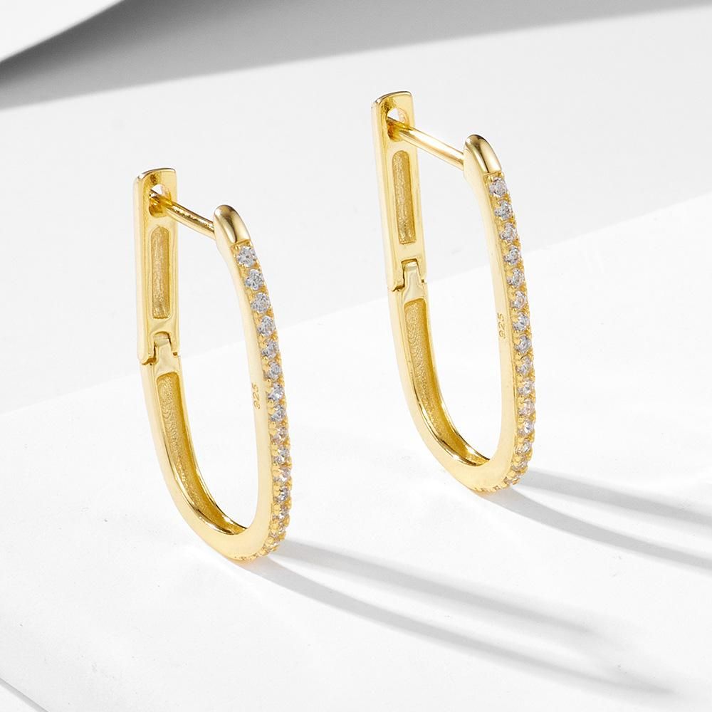 Exclusive For Cross-Border S925 Sterling Silver U-Shaped Rhinestone Earrings Ear Clip Wome