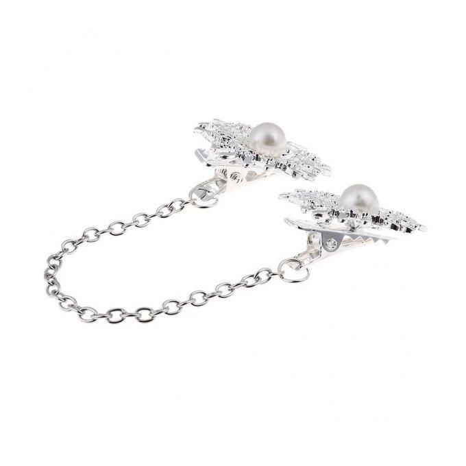 2x Women Shawl Cardigan Sweater Chain Clip Silver Shirt Collar Clasp