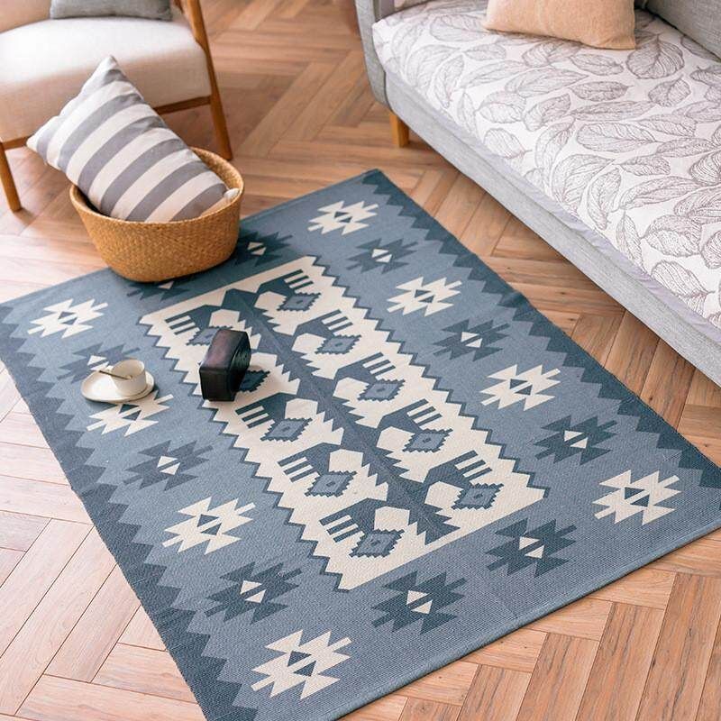 Mattress Cotton Yarn Knitting Bedside Mattress Carpet In Household Bedroom Simple Modern Mattress Kitchen Mattress Grey Blue Geometric Fringes 60x90