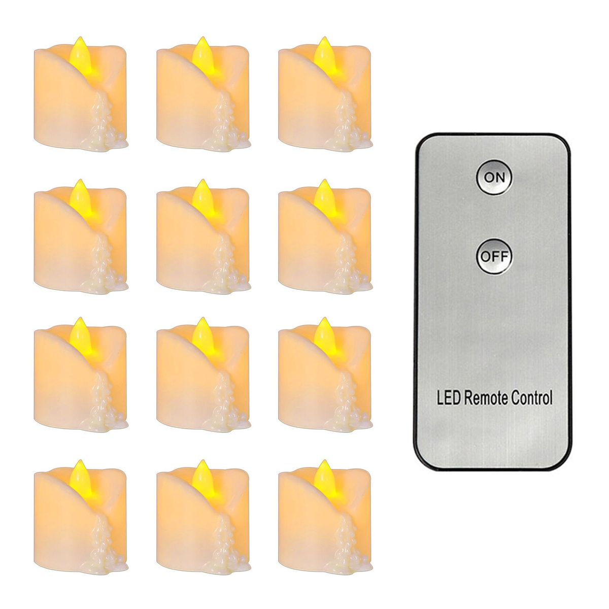 12Pcs Simulation Melting Tea Wax Candle Lamps Remote Control Christmas Party Decoration Electronic Candle Light (Warm white flashing)